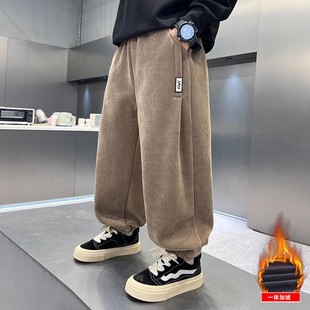 中大童男孩网红炸街一体加绒束脚休闲运动裤 新款 子2025冬季 男童裤