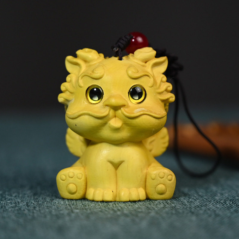 黄杨木雕刻萌版貔貅汽车内饰挂饰手把件背包可爱挂件钥匙扣工艺品