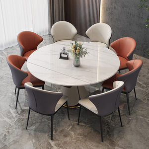 岩板圆餐桌家用方桌可变圆桌轻奢现代旋转伸缩折叠圆形餐桌椅组合