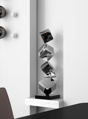 现代简约几何方形叠层不锈钢摆件玄关客厅卧室样板房家居装饰品