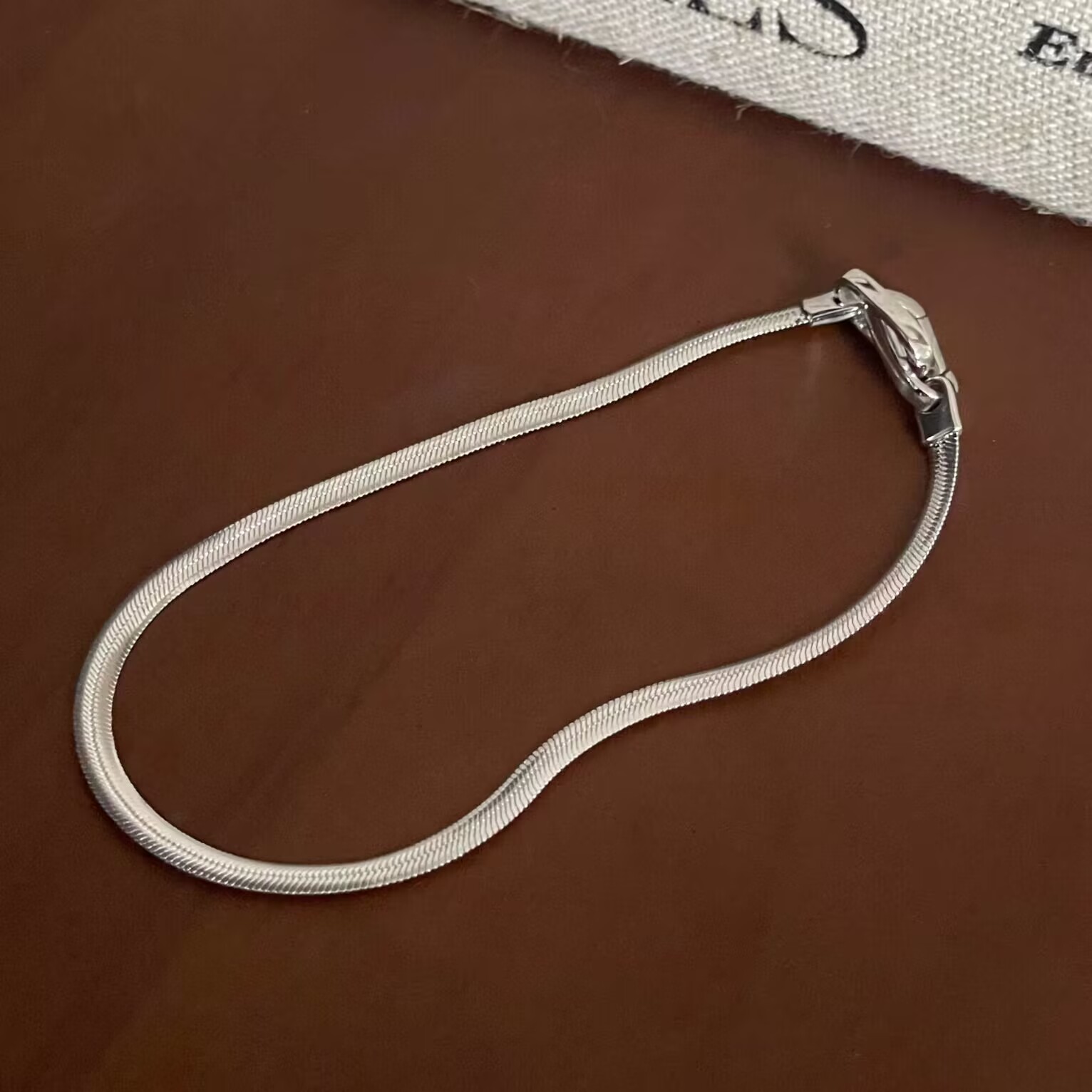 通体S925纯银扁蛇骨链手链