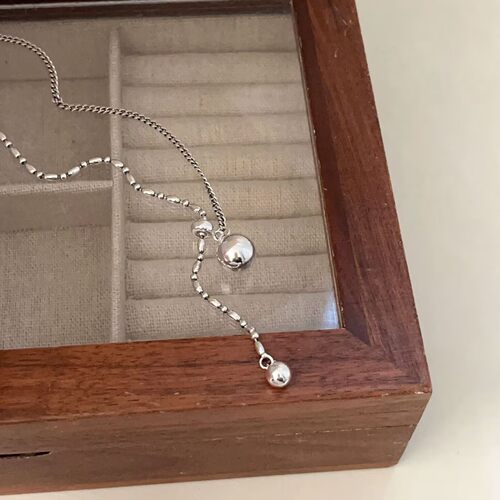 通体s925纯银圆珠抽拉式米珠项链