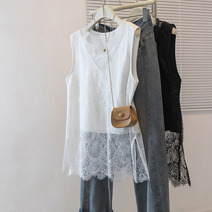 韩版 刺法式 高级感刺绣蕾丝衫 实拍大码 宽松洋无袖 新款 短袖 上衣 女装