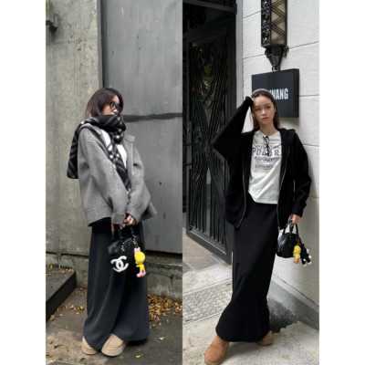 SEVEN也醋酸羊毛半裙女韩版慵懒裙子2024新款冬季灰色毛呢半身裙