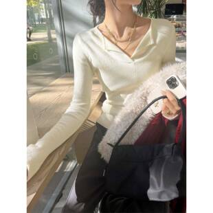 FEELROOM v领简约修身长袖针织打底衫女秋季新款