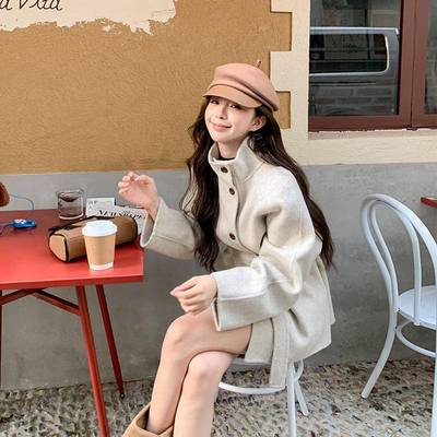 2025新款双面羊毛大衣女秋冬季中长款小个子短款韩系羊绒毛呢外套