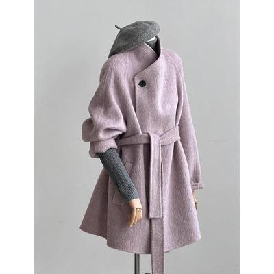紫色双面羊绒大衣女2025秋冬季新款气质高级感短款小个子毛呢外套