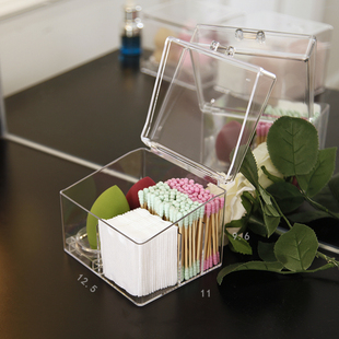 化妆棉签收纳盒卸妆美容蛋收纳整理透明吧唧谷子小物件牙线棉签盒