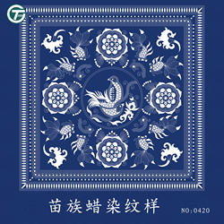 安顺苗族蜡染纹样原创花鸟鱼纹组合丝巾方巾包布包帕民族服饰花纹