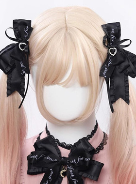 Lolita蕾丝发饰暗黑蝴蝶结发夹JK洛丽塔手工飘带字母头饰双马尾