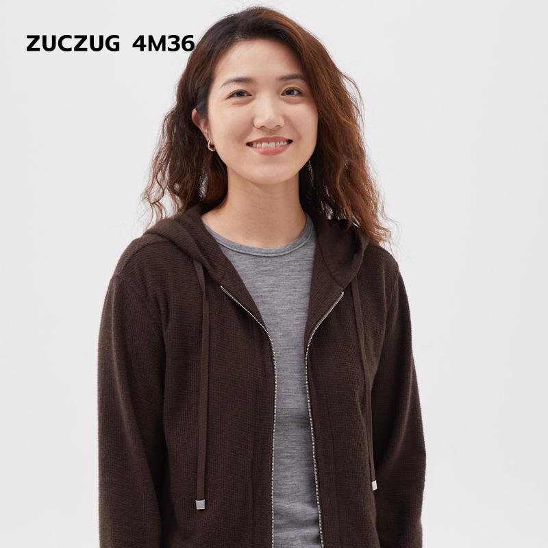 素然ZUCZUG 4M36 24冬季女士羊毛华夫格拉链带帽休闲卫衣