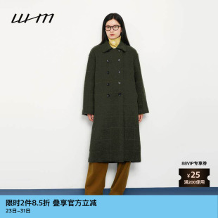 素然WHM 女士复古气质慵懒羊毛柔软纹理针织呢双排扣长大衣 秋季