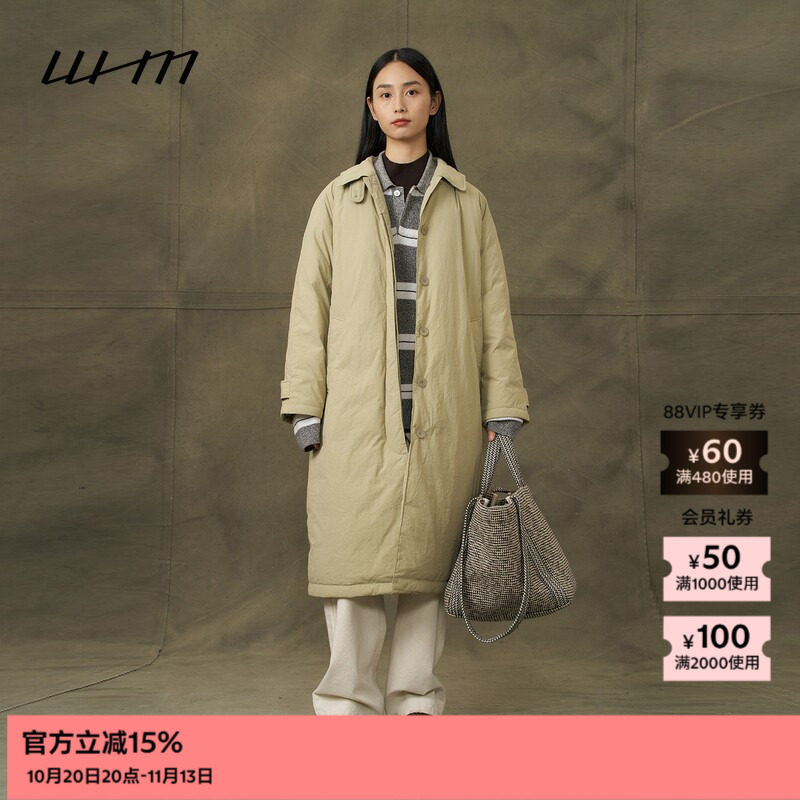 WHM气质慵懒厚羽绒翻领长外套