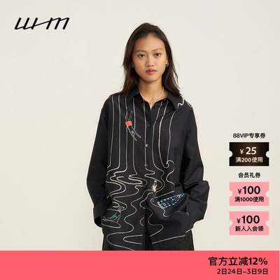 WHM设计感气质印花丝棉宽松衬衫