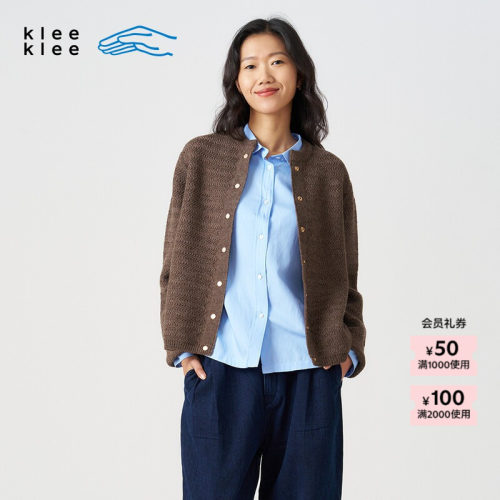 kleeklee扳针圆领毛衣针织开衫
