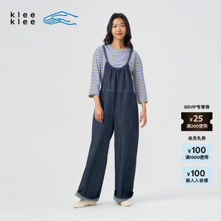 klee 素然klee 明星同款 夏女士复古松斜纹牛仔背带裤 新品