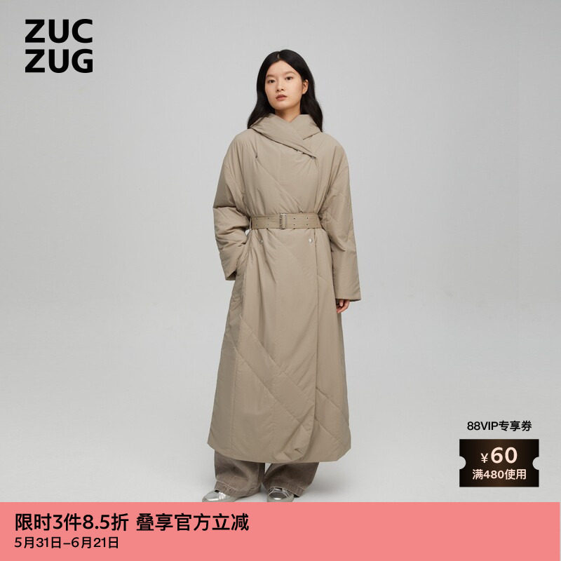 ZUCZUG 素然冬季女士薄弹尼龙布两面穿带帽浴袍大衣