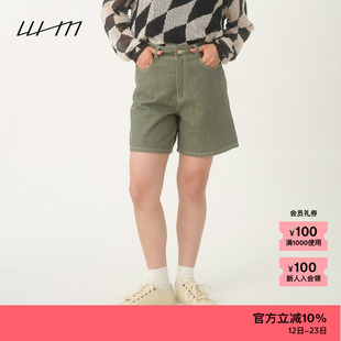 素然WHM 春夏女士气质复古时髦出街百搭帅气斜纹厚实棉麻牛仔短裤