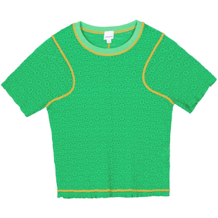 素然usually dream夏季女士经典美式复古针织蕾丝风格修身短袖T恤