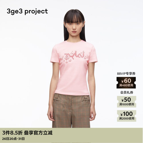3ge3project纯棉针织布女T恤