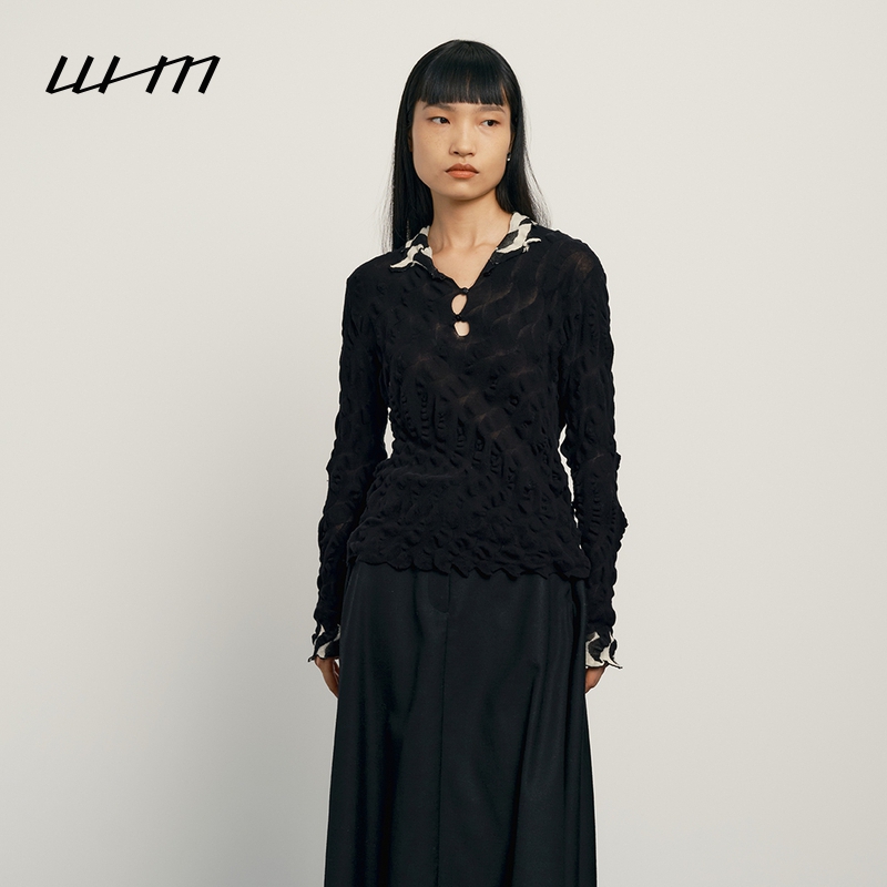 WHM起皱图案设计感针织套头衫