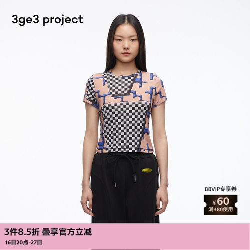 3ge3project弹力印花针织布T恤