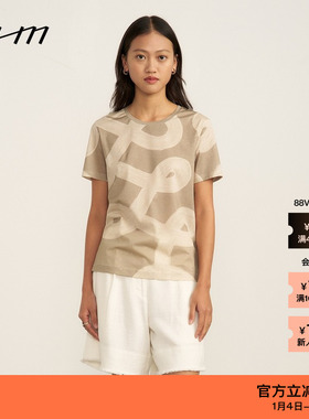 【新品】素然WHM 夏季女士复古光泽针织布印花合体短袖T恤