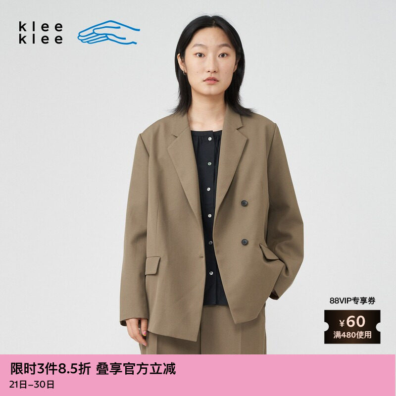 素然klee klee春季女士羊毛梭织布斜襟通勤休闲化正装西装外套