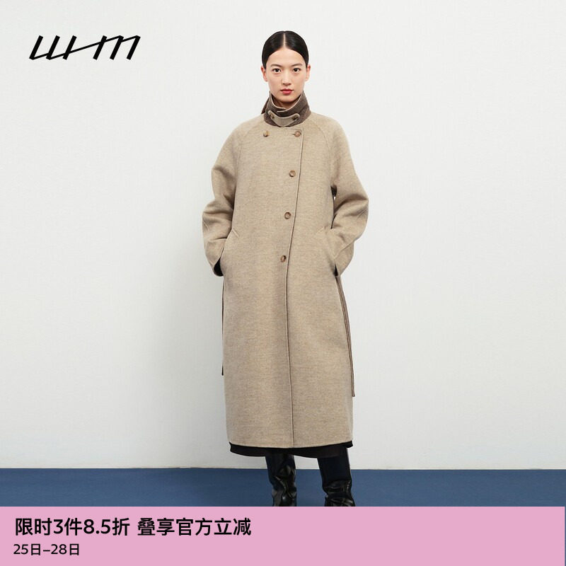 WHM舒适设计感双面呢双排扣大衣