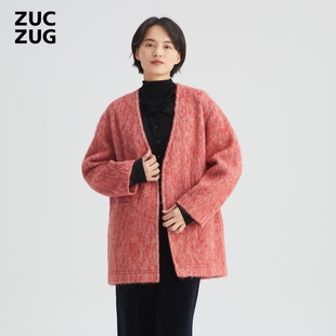 宽松舒适进口杂色羊毛无领外套 女士休闲气质经典 ZUCZUG 素然秋季