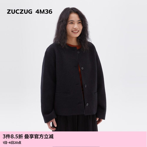 【新品】素然ZUCZUG 4M36 24冬季女士羊毛竖条针织呢圆领短大衣
