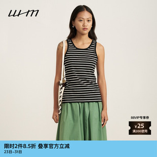 夏季 素然WHM 女士显气质横条纹针织布黑色条纹背心 新品