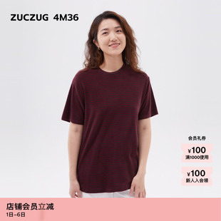 女士起绒条纹针织布宽松短袖 T恤 秋季 4M36 新品 素然ZUCZUG