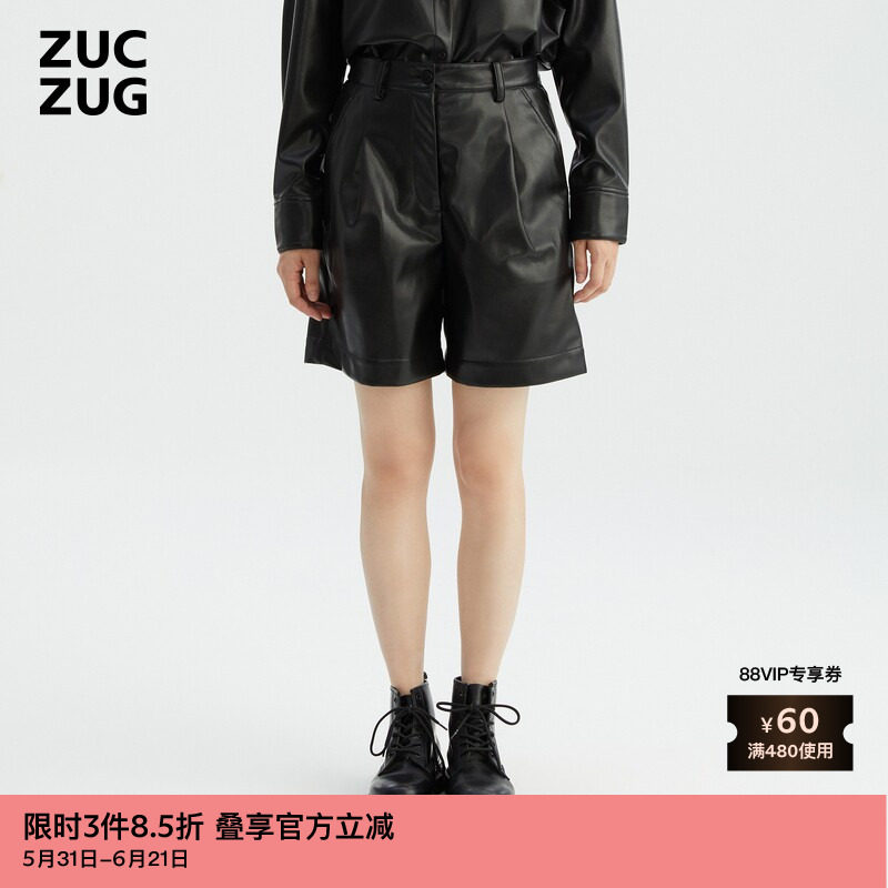 ZUCZUG素然 春季女士超薄仿羊皮舒适柔软宽松休闲五分短裤