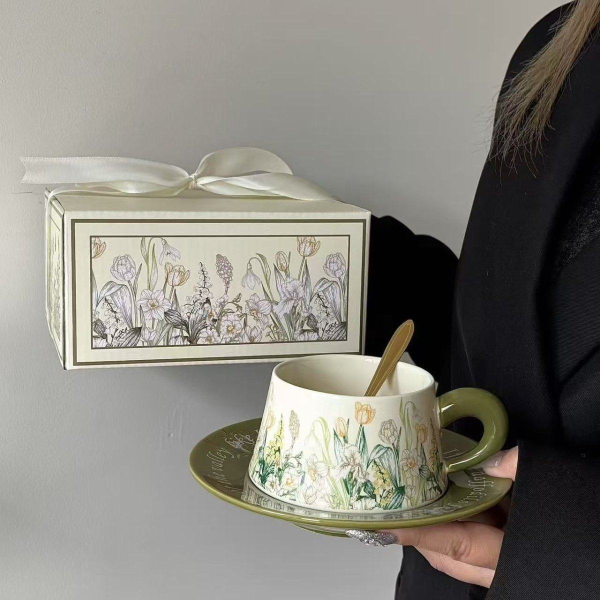 原创手绘田园风陶瓷咖啡杯碟套装小众拿铁杯下午茶伴手礼礼物轻奢,餐饮具,咖啡杯,淘宝优惠券,粉丝福利购,淘宝优惠卷