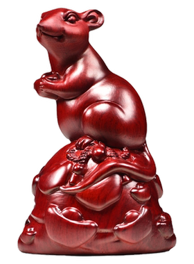 红色木质老鼠摆件生肖鼠实木质鼠动物元宝装饰红木开业送礼工艺品