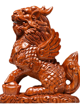 花梨实木麒麟一对摆件木质麒麟雕刻家居客厅装饰品摆设开业送礼品