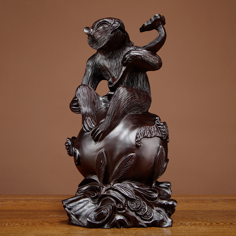 黑檀木雕猴子摆件生肖猴雕刻工艺品家居客厅装饰实木动物摆设送礼