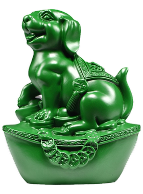 绿色木狗摆件十二生肖狗实木质狗雕刻家居客厅办公装饰摆设工艺品