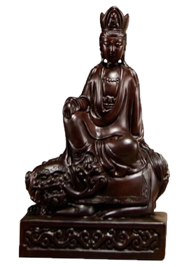 文殊菩萨佛像供奉玄关黑檀木雕