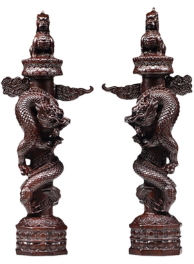 黑檀木雕中华龙柱摆件华表柱九龙盘龙柱家居装饰开业红木工艺礼品