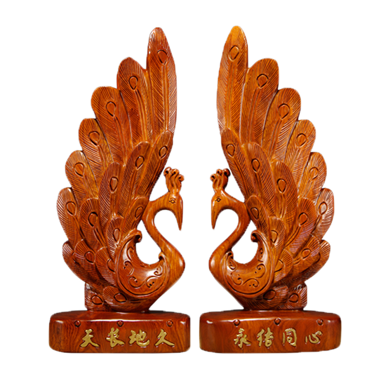 花梨实木雕刻天长地久摆件 结婚礼物创意现代中式婚庆装饰工艺品