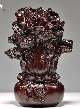 黑檀木雕刻白菜摆件实木百财雕刻家居摆设客厅酒柜装饰开业送礼品