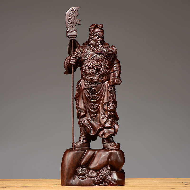 黑檀木雕关公佛像摆件实木雕刻大号武财神像家居客厅装饰开业送礼