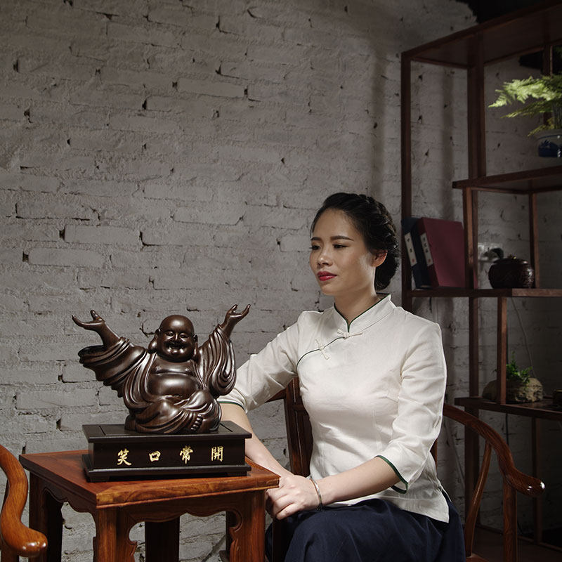 黑檀木雕弥勒佛像摆件笑口常开坐笑佛红木家居客厅汽车装饰品摆设