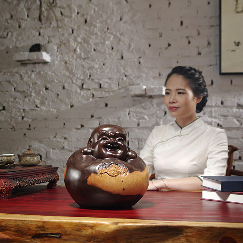 黑檀木雕弥勒佛像摆件一团和气坐笑佛家居客厅装饰开业送礼工艺品