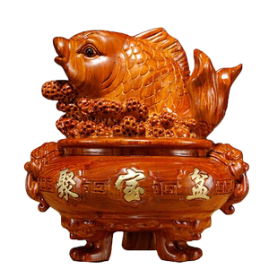 摆件鲤鱼实木雕刻开业工艺品