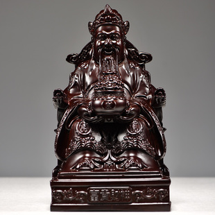 木雕财神爷摆件黑檀木质家用文财神聚宝盆玄关客厅乔迁开业送礼品