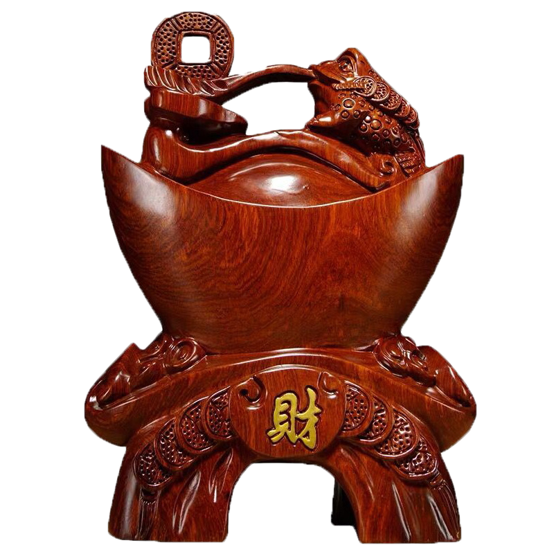 元宝金蟾摆件家居客厅红木工艺品