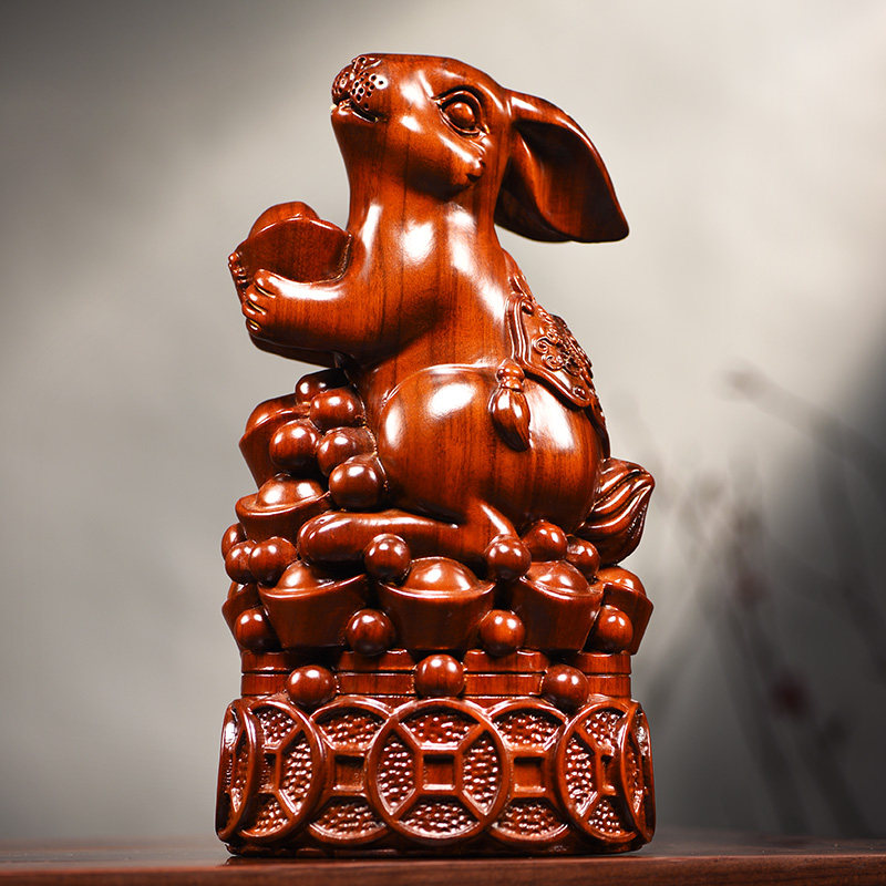 花梨木雕兔子摆件木兔生肖动物实木头兔工艺品家居客厅摆设送礼品